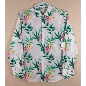 Bar III Slim Fit Stretch Mens Large 16-16.5 Floral Tropical Button Up Shirt
